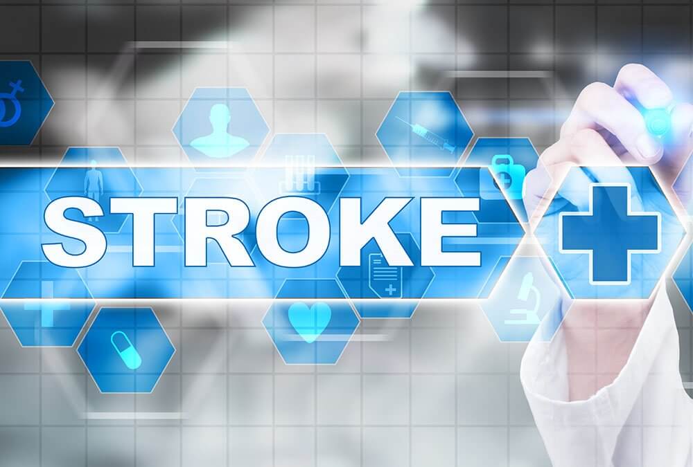 stroke in bold letters with small medical images surrounding it