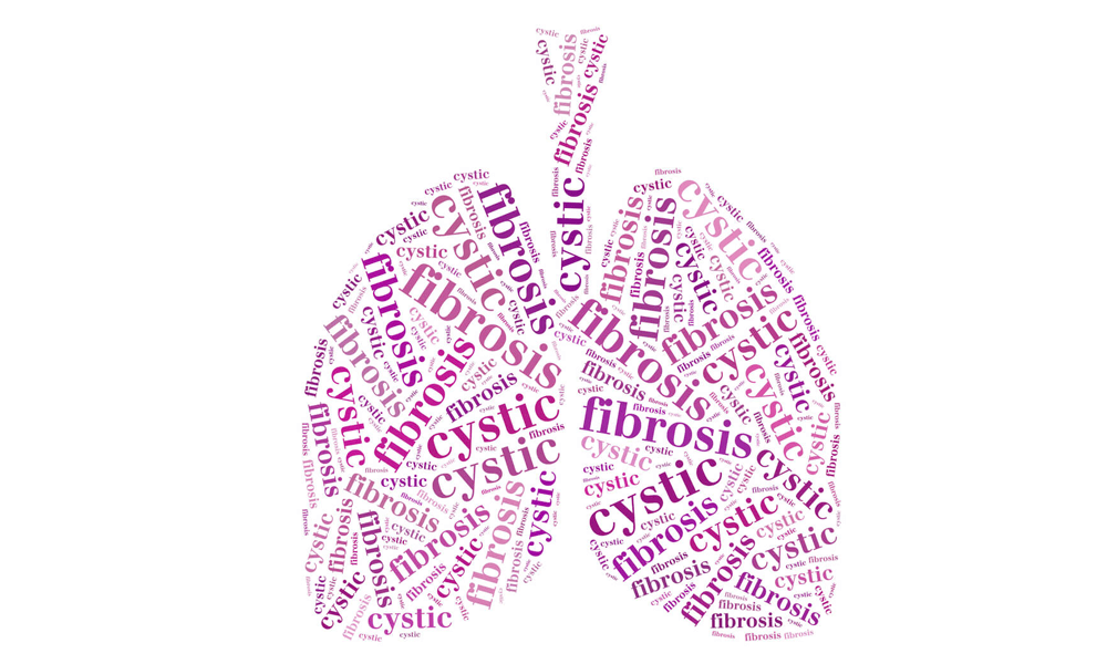 Cystic fibrosis word map in the shape of lungs
