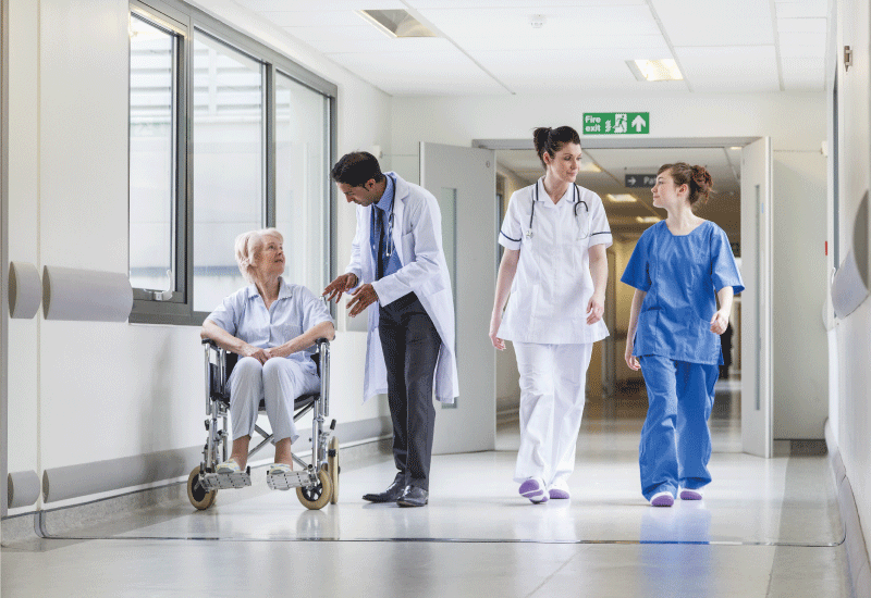 NHS doctors in a corridor
