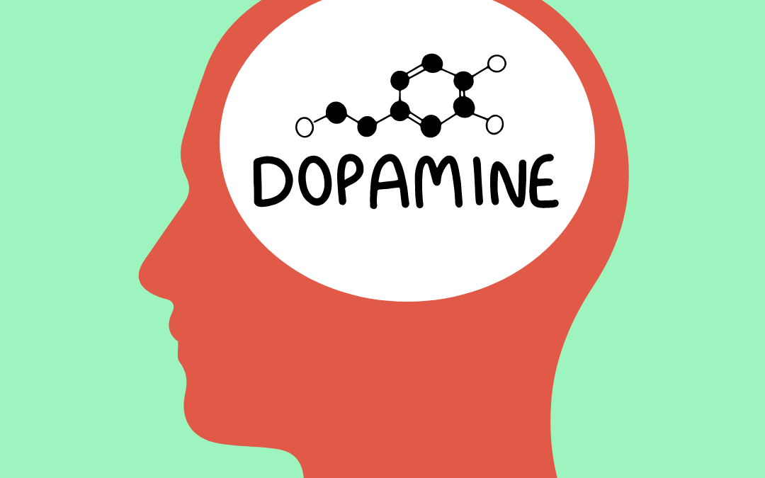 Head with dopamine written where the brain should be