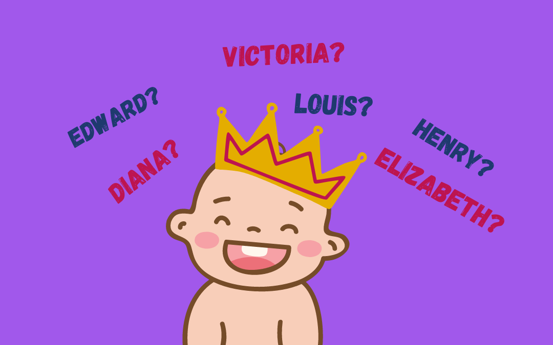cartoon baby in a crown surrounded by names