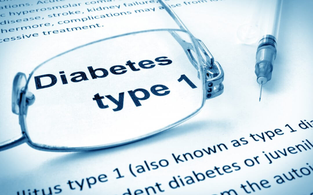 Paper with words diabetes type 1 and glasses.
