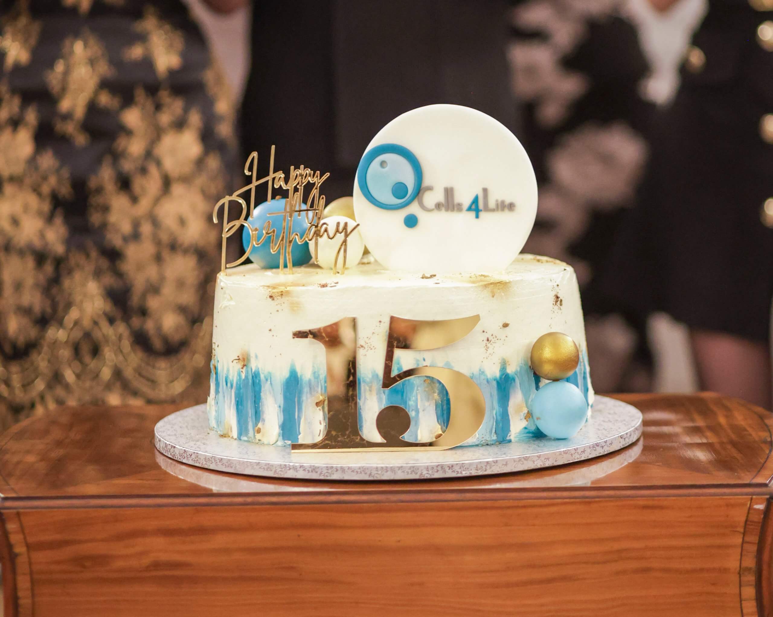 A cake celebrating 15 years of Cells4Life Bulgaria.