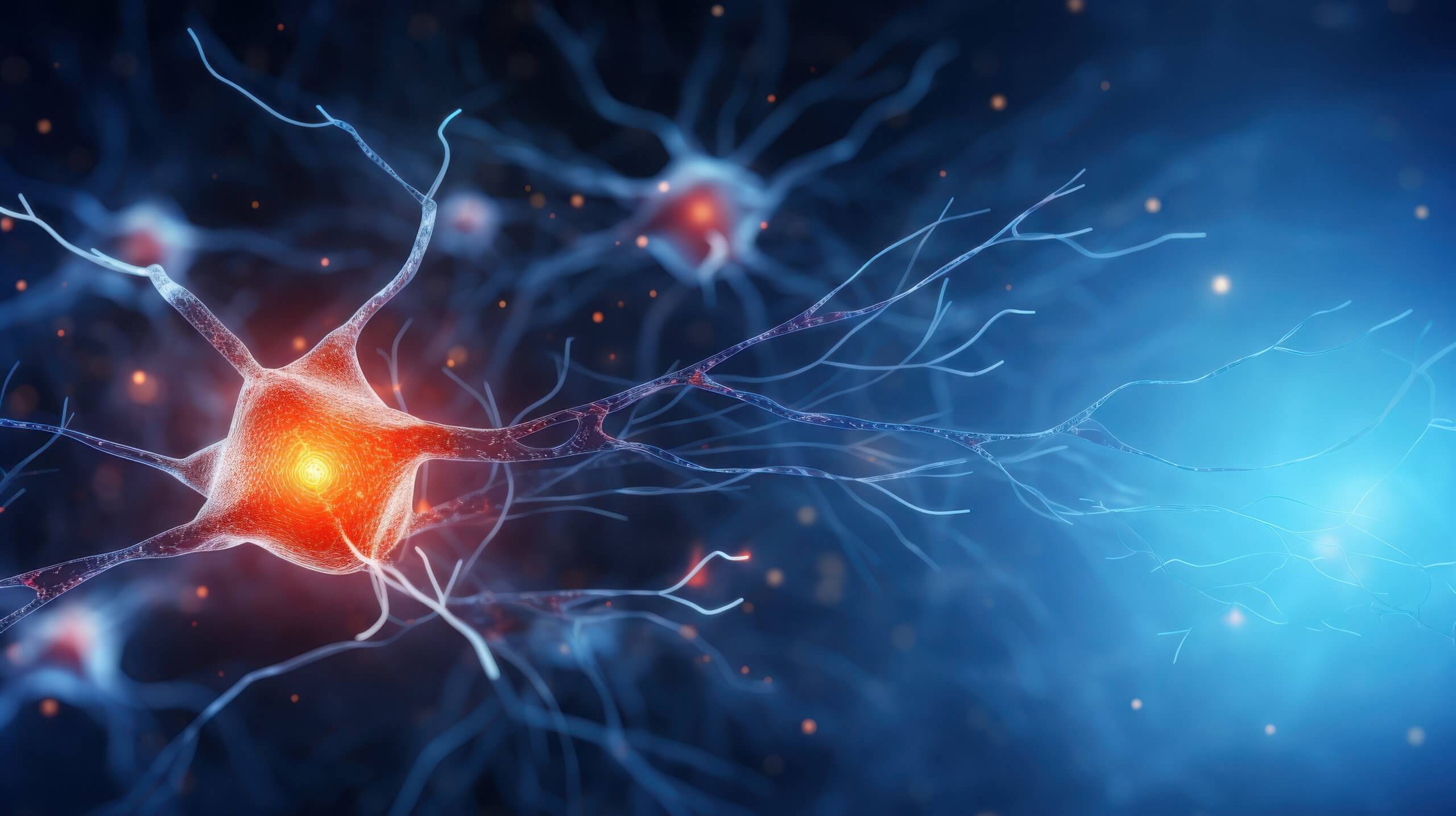 A 3D graphic of neurons and neves, illustrating chronic nerve pain