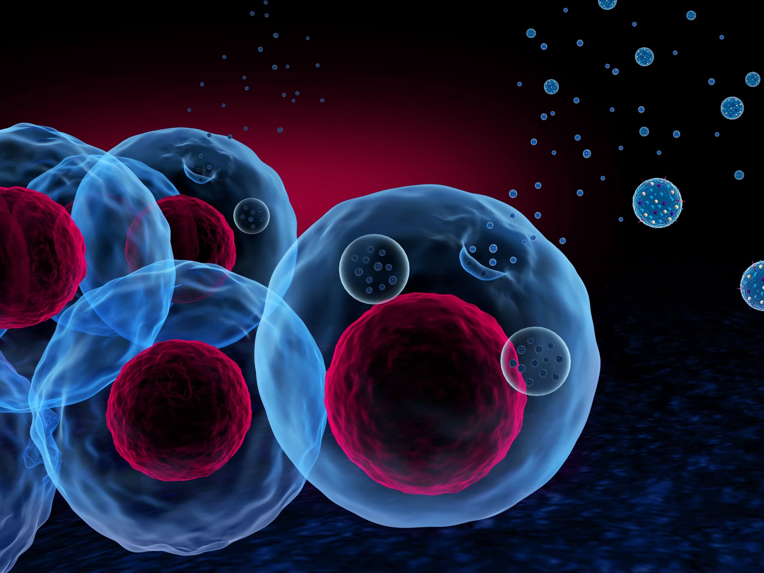 A 3d illustration of stem cells and exosomes.